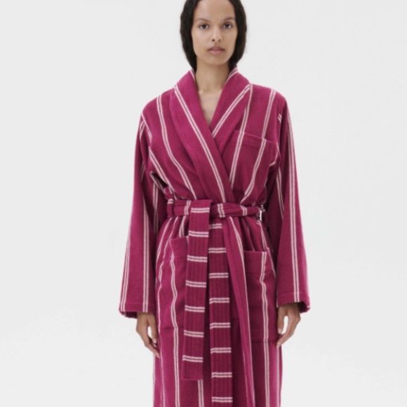 tekla Other - TEKLA BATHROBE - RED & ROSE STRIPE - SIZE SMALL